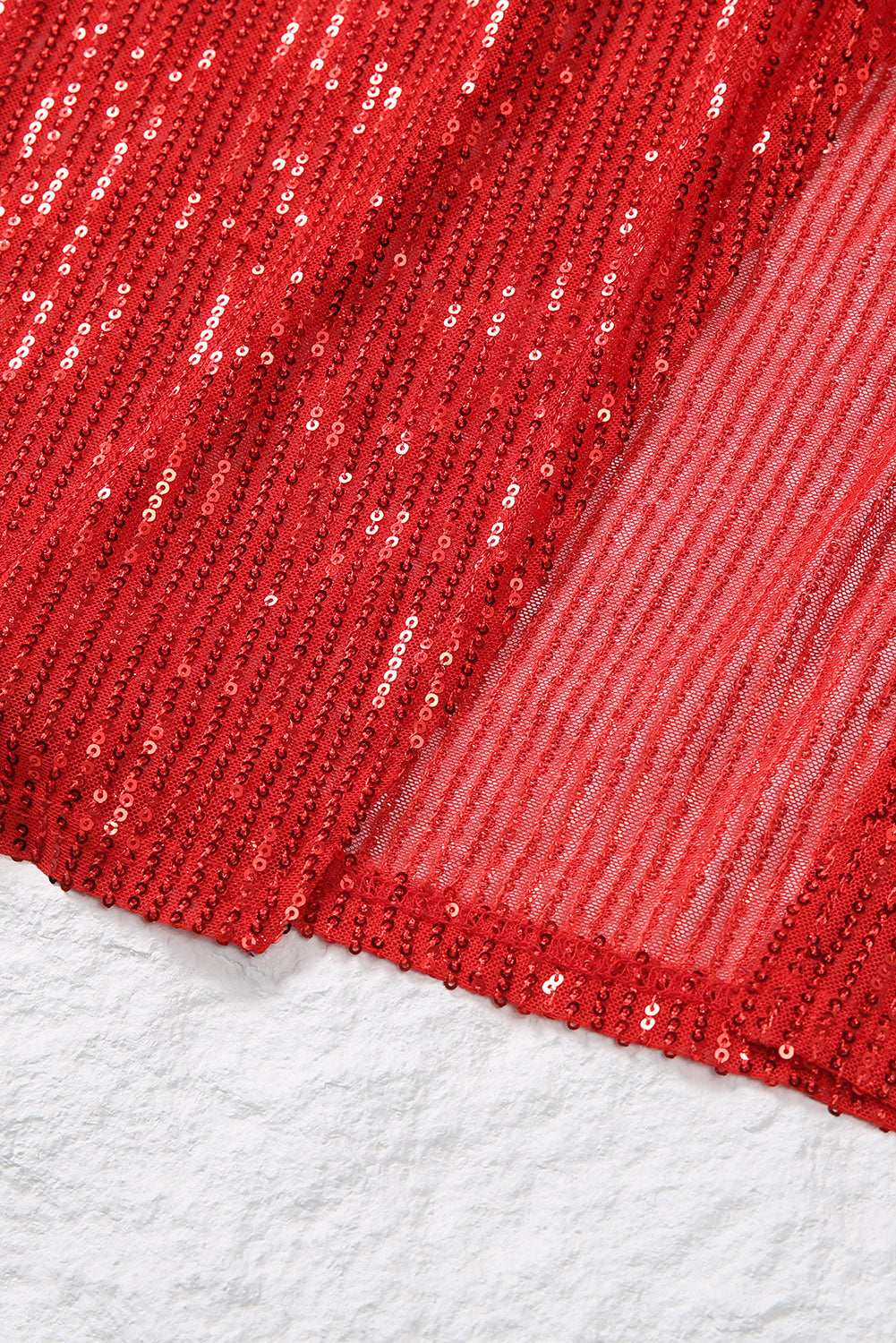Red Sequined Georgette Wrapped Slit Dress - EBEPEX