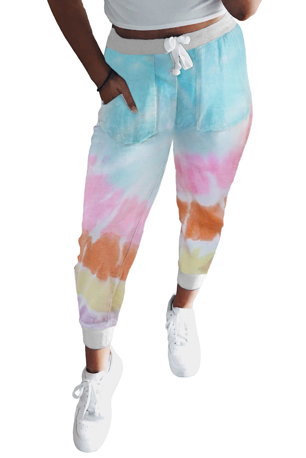 Multicolor Tie Dye Drawstring Waist Jogging Pants - EBEPEX