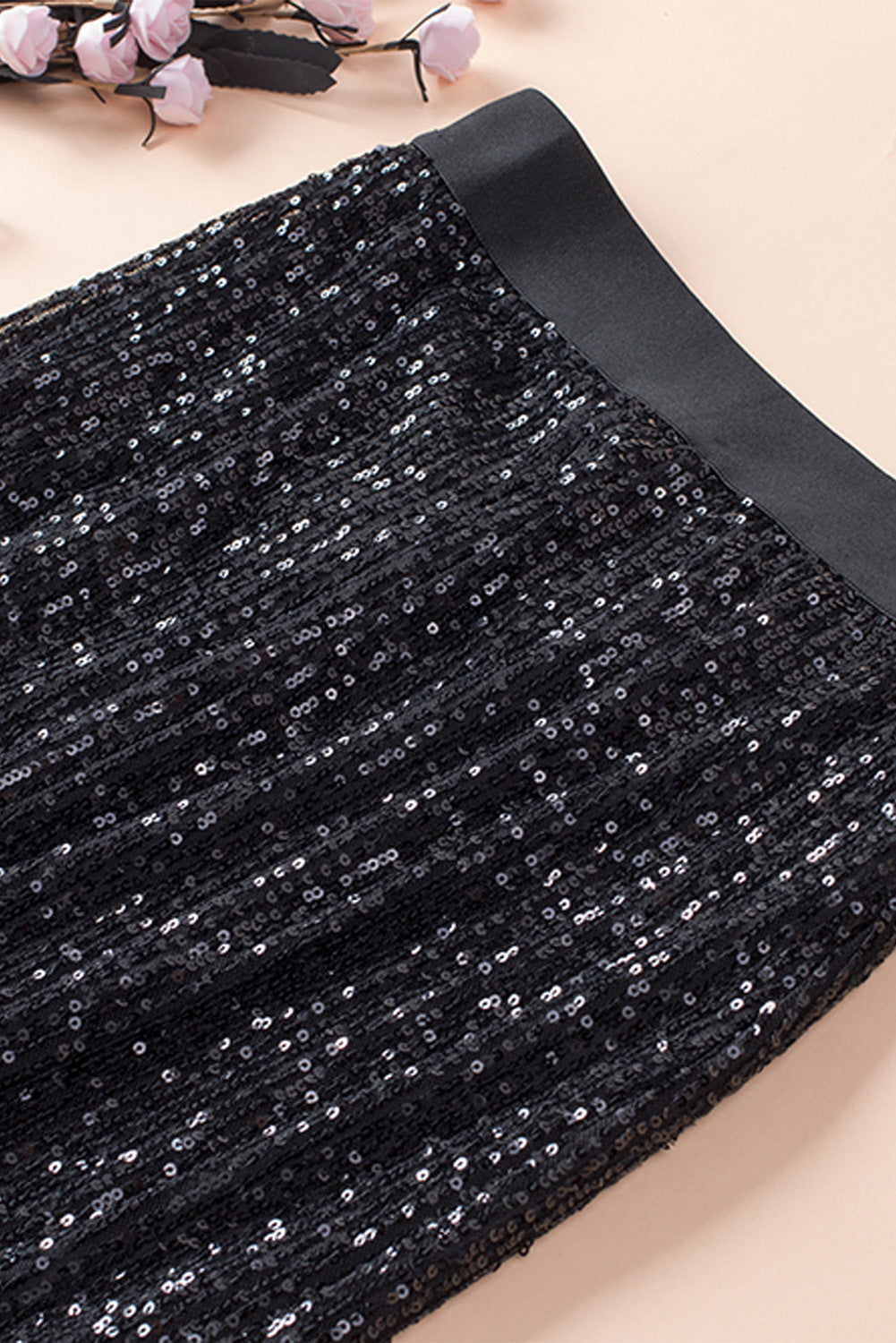 Falda midi ceñida al cuerpo con cintura alta y lentejuelas negras - EBEPEX