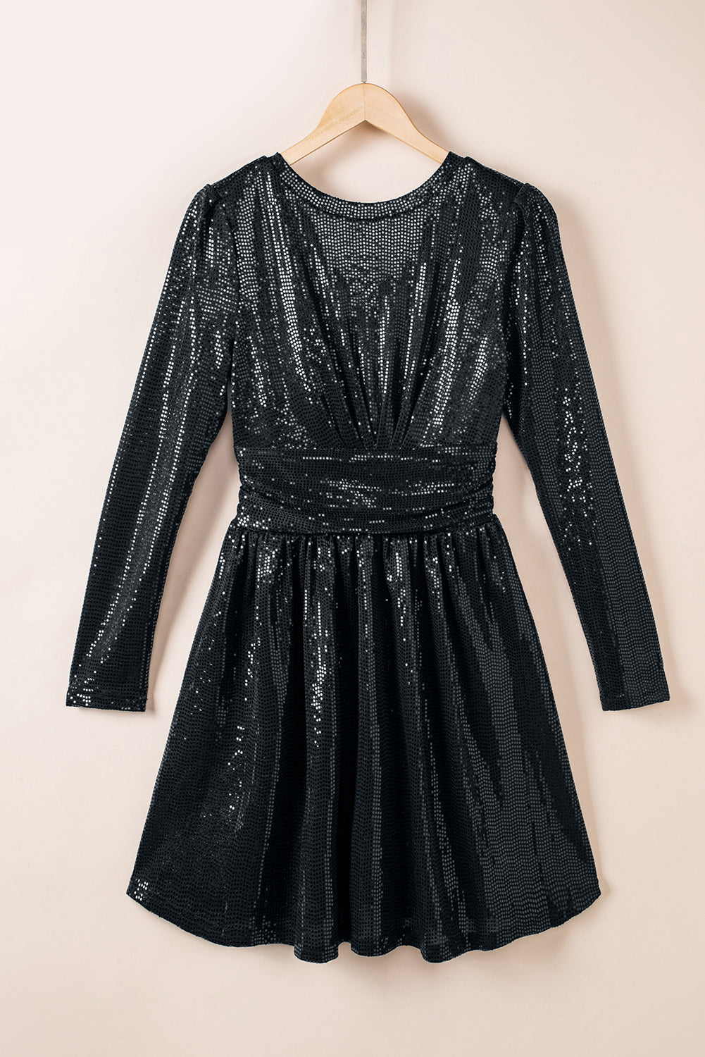 Mini vestido negro con espalda abierta y cintura alta con lentejuelas - EBEPEX