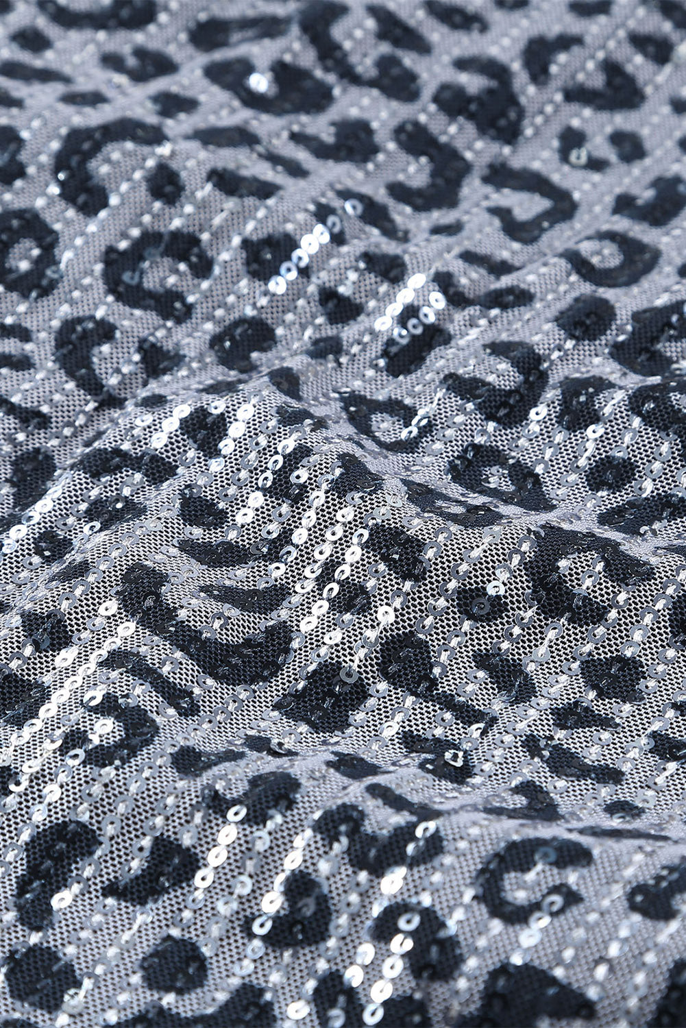 Gray Leopard Sequins V Neck Wrap Dress with Tie - EBEPEX