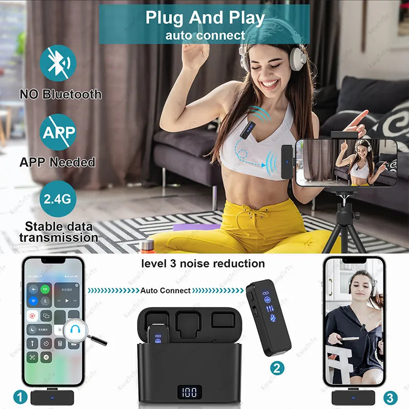 Micrófono inalámbrico portátil con reducción de ruido para iPhone tipo C - EBEPEX