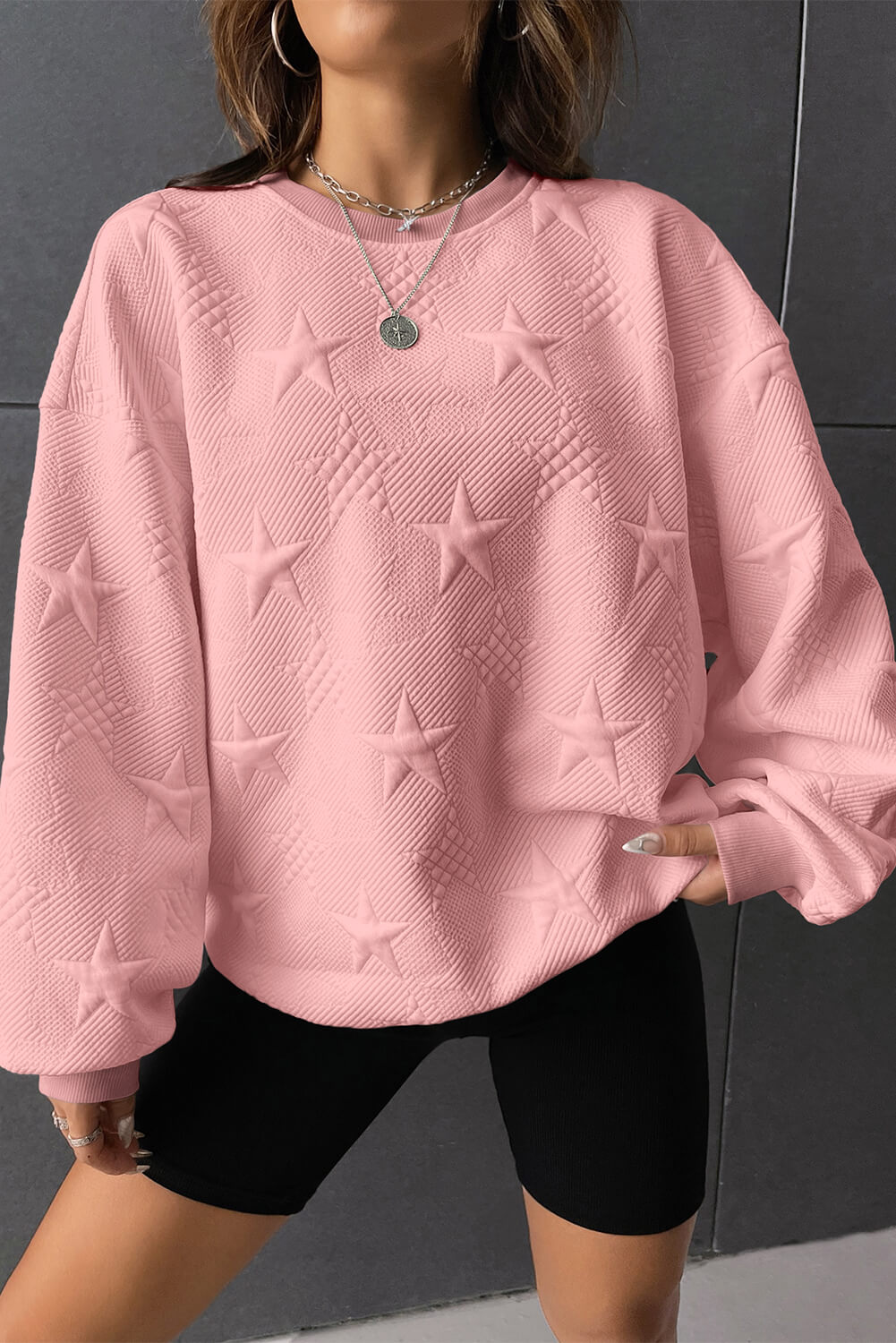 Sudadera mujer sin capucha con estrella en relieve de hombros caídos - EBEPEX