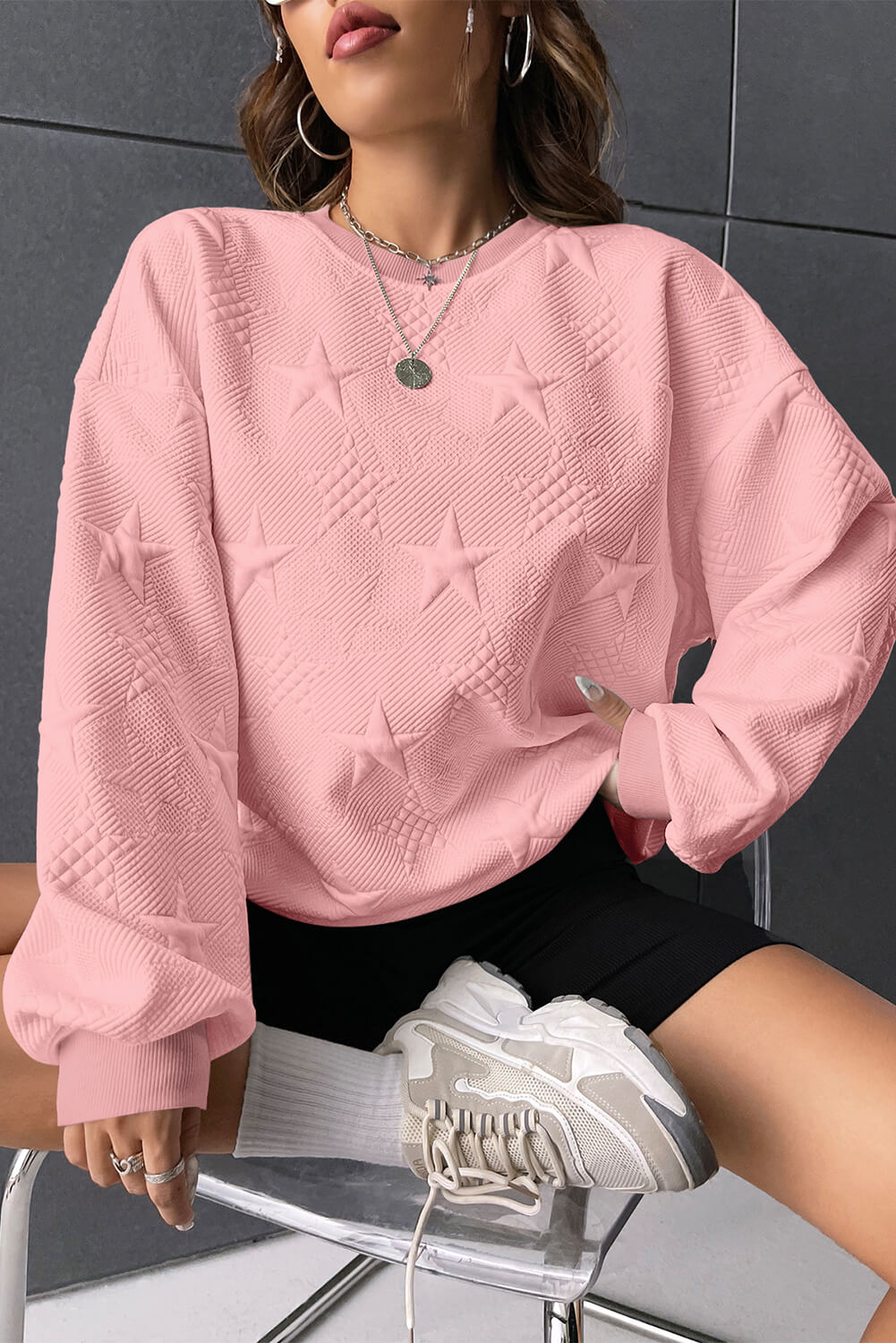 Sudadera mujer sin capucha con estrella en relieve de hombros caídos - EBEPEX