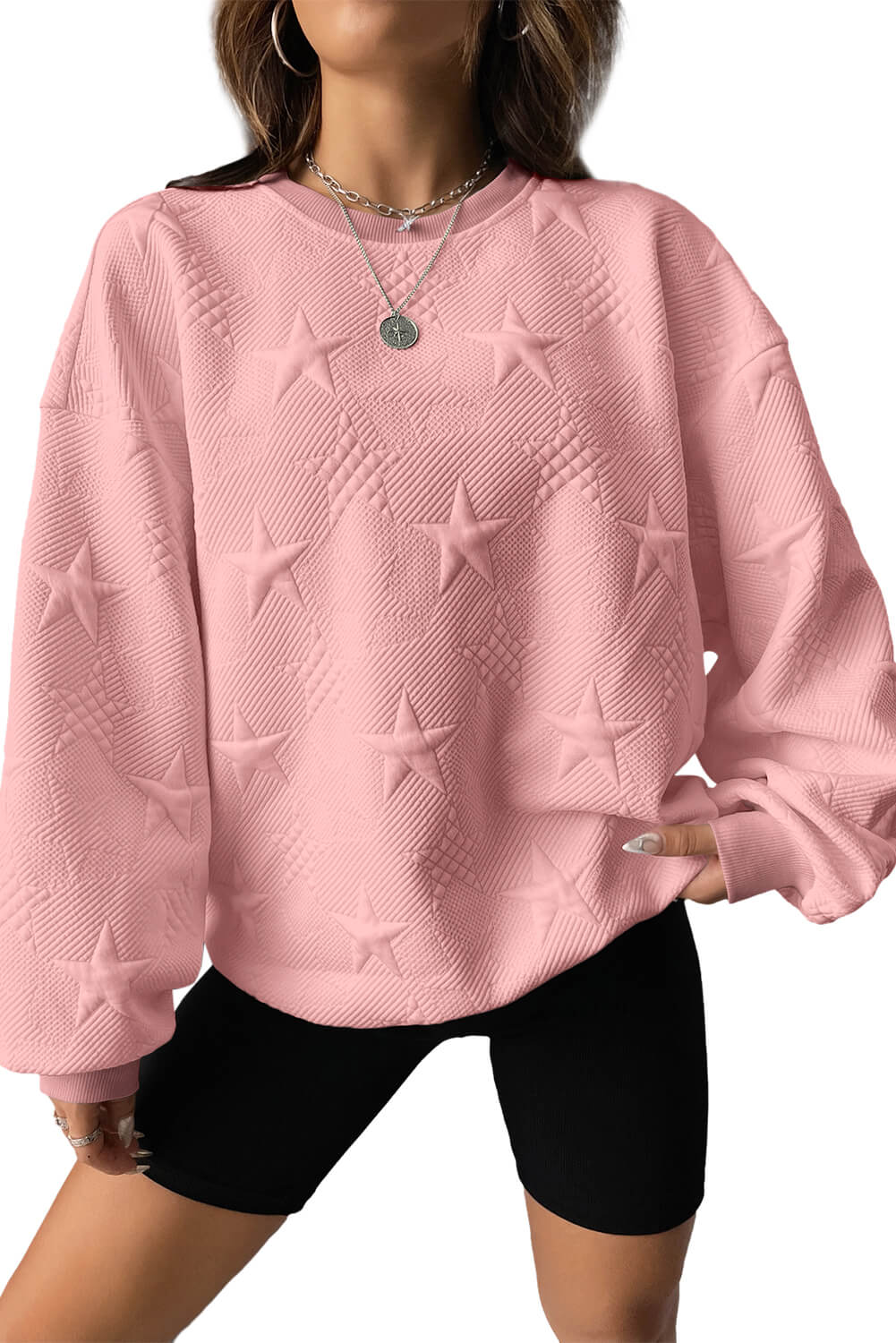 Sudadera mujer sin capucha con estrella en relieve de hombros caídos - EBEPEX