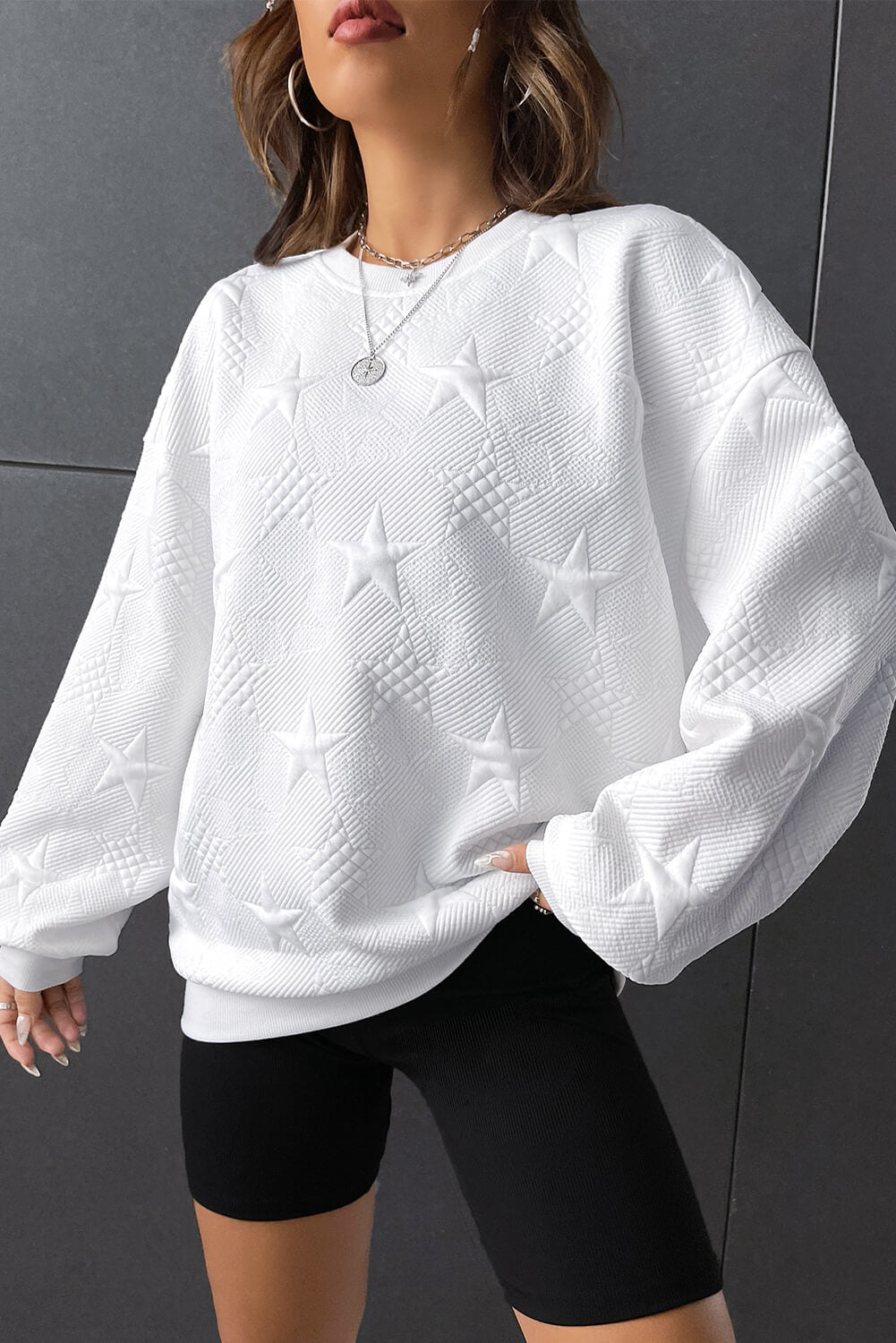 Sudadera mujer sin capucha con estrella en relieve de hombros caídos - EBEPEX