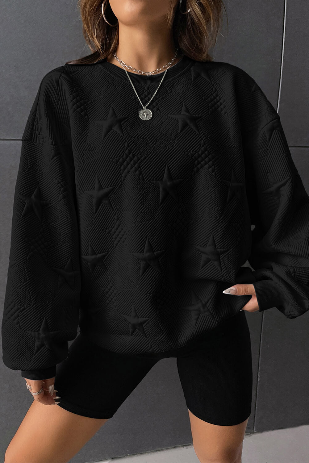 Sudadera mujer sin capucha con estrella en relieve de hombros caídos - EBEPEX