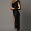 Black V Neck Split Sleeve Sequin Dress with Slit - EBEPEX
