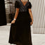 Black V-Neck Ruffle Sleeve Sequin Panel Dress - EBEPEX