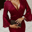 Red Deep V Neck Bell Sleeve Sequin Dress - EBEPEX