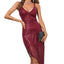 Red V Neck Bodycon Sequin Dress - EBEPEX