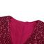Red Deep V Neck Bell Sleeve Sequin Dress - EBEPEX