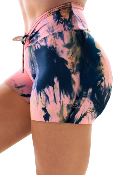 Pink High Waist Tie-dye Print Sports Shorts - EBEPEX