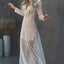 Deep V Neck Long Sleeve Sequin Tulle Wedding Long Dress - EBEPEX