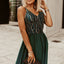 Green Sequin Lines Bodice High Waist Gown - EBEPEX