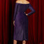Purple Off Shoulder Ruched Thigh High Slit Sequin Dress - EBEPEX