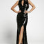 Black Slit High Neck Cutout Bust Sleeveless Sequin Gown - EBEPEX
