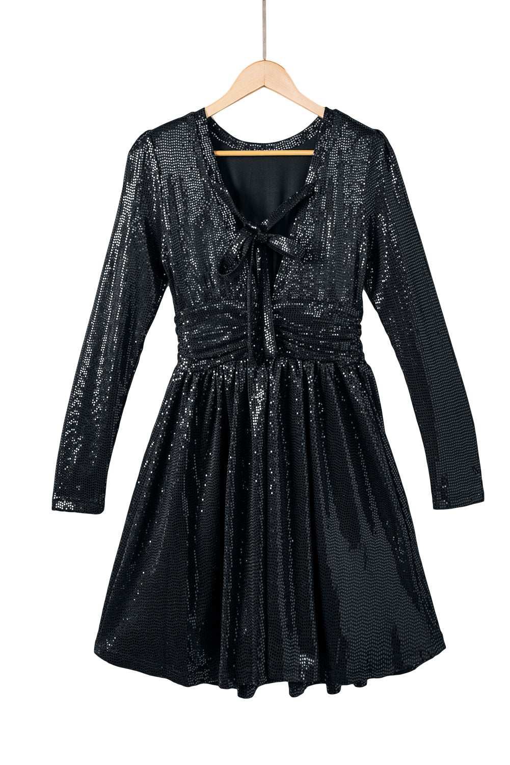 Mini vestido negro con espalda abierta y cintura alta con lentejuelas - EBEPEX