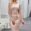 Nude Sequin Tassel Sleeve Bodycon Evening Dress - EBEPEX