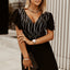 Black V-Neck Ruffle Sleeve Sequin Panel Dress - EBEPEX