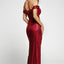 Red Off Shoulder Side Slit Bodycon Sequin Dress - EBEPEX