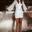 White Puffy Sleeve Sequin Party Mini Dress - EBEPEX