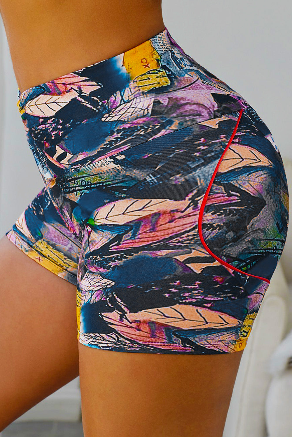 Black Printed High Waist Lift Up Yoga Shorts - EBEPEX