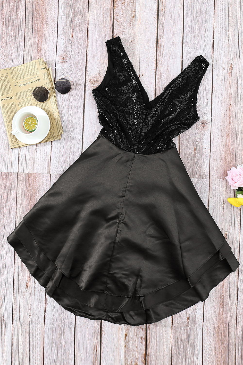 Heart Broken Black Gold Sequin Multi Layer Skater Dress - EBEPEX