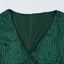 Green Sequin Deep V Neck Side Shirring Long Sleeve Mini Dress - EBEPEX