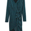 Green Glitter Wrap Over Long Sleeve Sequin Dress - EBEPEX