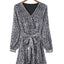Gray Leopard Sequins V Neck Wrap Dress with Tie - EBEPEX