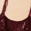 Wine Red Sequin Side Slit Cami Dress - EBEPEX