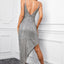 Silvery V Neck Bodycon Sequin Dress - EBEPEX