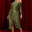 Green Off Shoulder Ruched Thigh High Slit Sequin Dress - EBEPEX