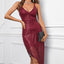 Red V Neck Bodycon Sequin Dress - EBEPEX