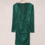 Green Sequin Deep V Neck Side Shirring Long Sleeve Mini Dress - EBEPEX