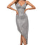 Silvery V Neck Bodycon Sequin Dress - EBEPEX