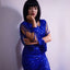Blue Sequin Fringe Sleeve Party Maxi Evening Dress - EBEPEX