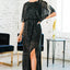 Black Side Slit Crew Neck Sequin Maxi Dress - EBEPEX
