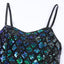 Vestido con abertura frontal y tirantes finos de lentejuelas negras - EBEPEX