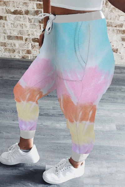 Multicolor Tie Dye Drawstring Waist Jogging Pants - EBEPEX