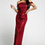 Red Off Shoulder Side Slit Bodycon Sequin Dress - EBEPEX
