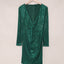 Green Sequin Deep V Neck Side Shirring Long Sleeve Mini Dress - EBEPEX