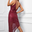 Red V Neck Bodycon Sequin Dress