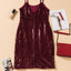Wine Red Sequin Side Slit Cami Dress - EBEPEX