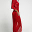 Red Sequined Georgette Wrapped Slit Dress - EBEPEX