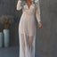 Deep V Neck Long Sleeve Sequin Tulle Wedding Long Dress - EBEPEX