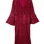 Red Deep V Neck Bell Sleeve Sequin Dress - EBEPEX