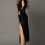 Black V Neck Split Sleeve Sequin Dress with Slit - EBEPEX