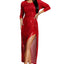 Red Sequined Georgette Wrapped Slit Dress - EBEPEX